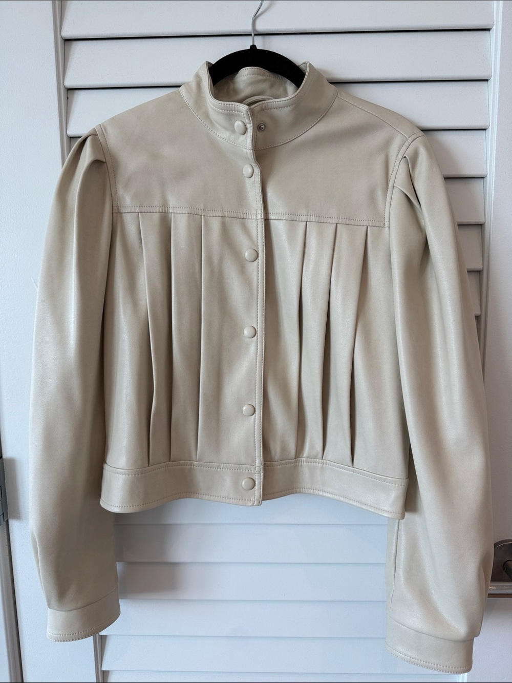 Avec Les Filles Cream Vegan Leather Button-Front Jacket